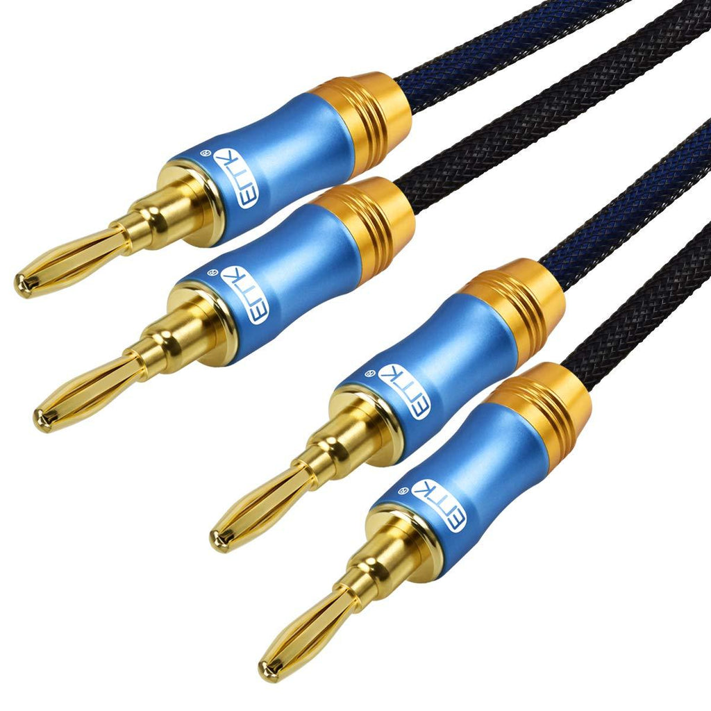 Speaker Cable,EMK 1 Pair Set[4 Spade Plug & 4 Banana Plug] OD10.0 Nylon Braided Jacket 16AWG HiFi Speaker Wire, 10Feet (Blue) Blue