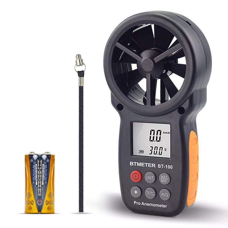BTMETER BT-100 Handheld Anemometer, Digital Wind Speed CFM Meter Gauge Air Flow Velocity Tester for HVAC Shooting Drone, Wind Chill, 14℉-113℉ Wind Temperature BT-100 Anemometer