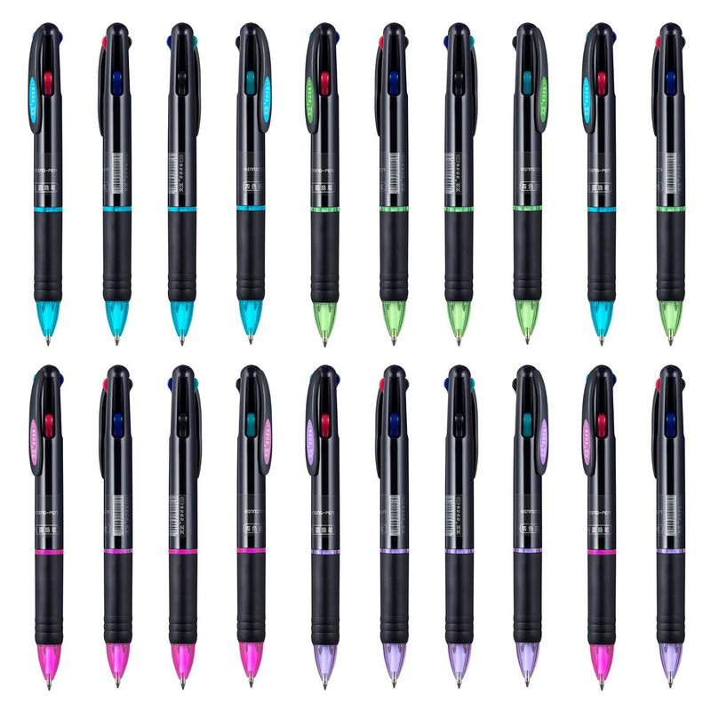 Favide 20 Pack 0.7mm 4-in-1 Multicolor Ballpoint Pen，4-Color Retractable Ballpoint Pens for Office School Supplies Students Children Gift