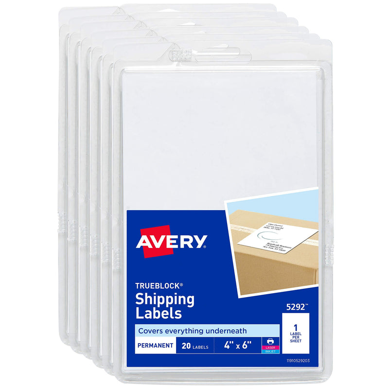 Avery Shipping Labels for Laser Printers, TrueBlock Technology, Permanent Adhesive, 4" x 6", 20 labels (Pack of 6)