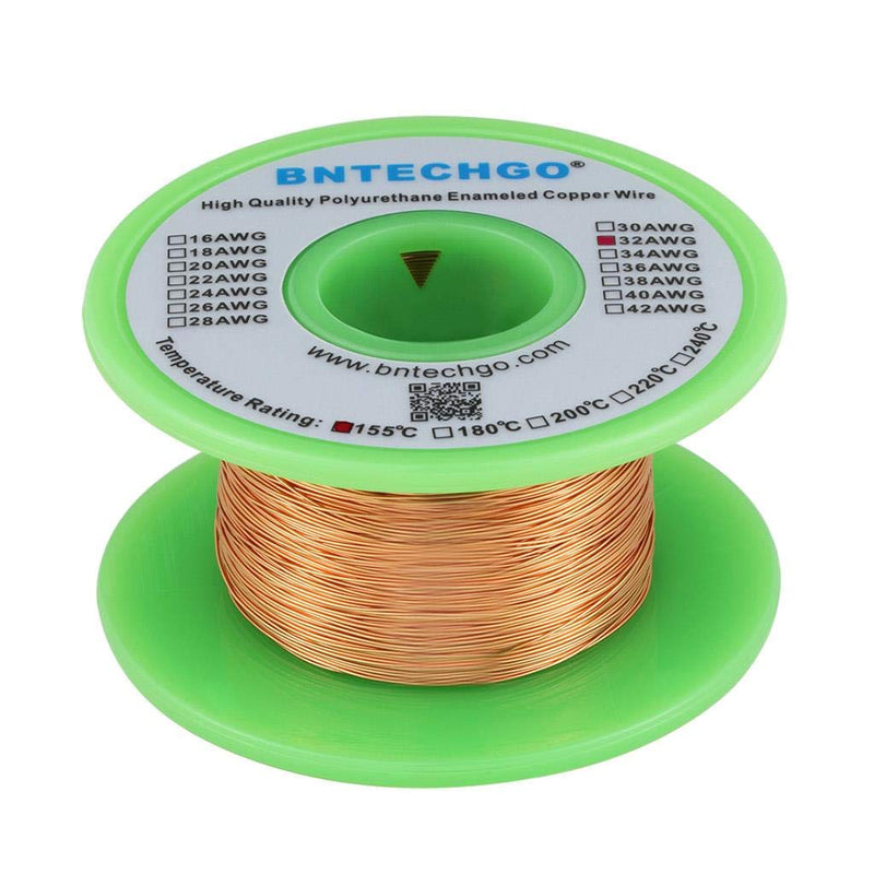 BNTECHGO 32 AWG Magnet Wire - Enameled Copper Wire - Enameled Magnet Winding Wire - 4 oz - 0.0078" Diameter 1 Spool Coil Natural Temperature Rating 155℃ Widely Used for Transformers Inductors 32 gauge enameled magnet wire 4 oz natural 4 oz