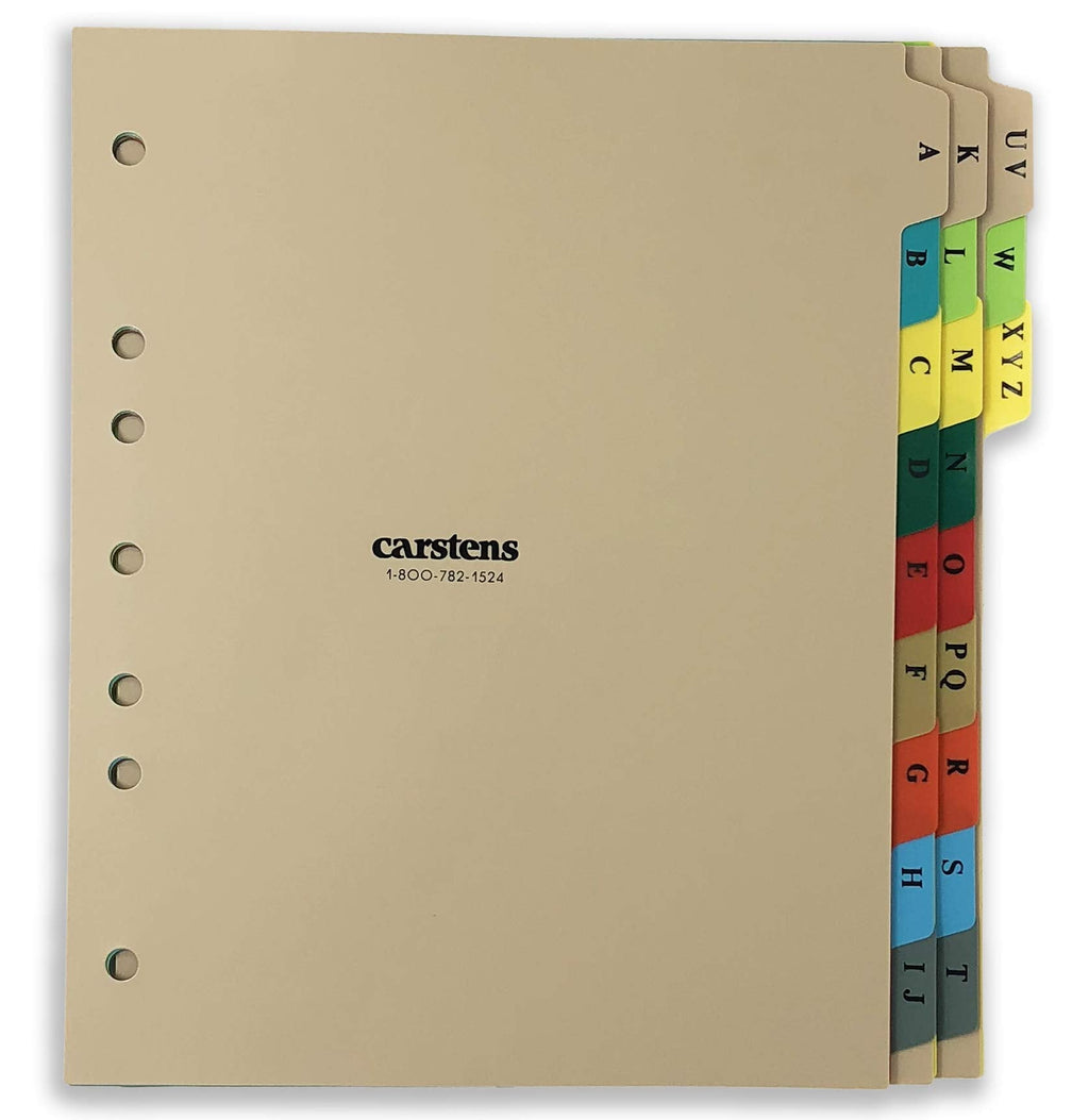 Carstens Heavy Duty Plastic Alphabet Divider Set, 21-Tab, Multi-Color, for Side-Opening 3-Ring Binders