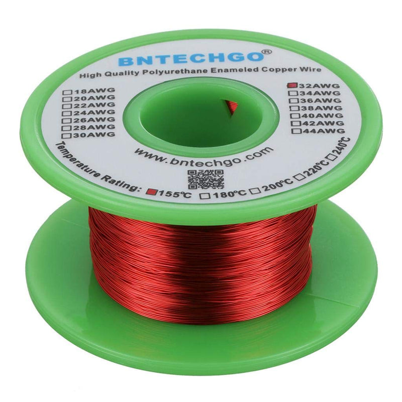 BNTECHGO 32 AWG Magnet Wire - Enameled Copper Wire - Enameled Magnet Winding Wire - 4 oz - 0.0078" Diameter 1 Spool Coil Red Temperature Rating 155℃ Widely Used for Transformers Inductors 32 gauge enameled magnet wire 4 oz red 4 oz