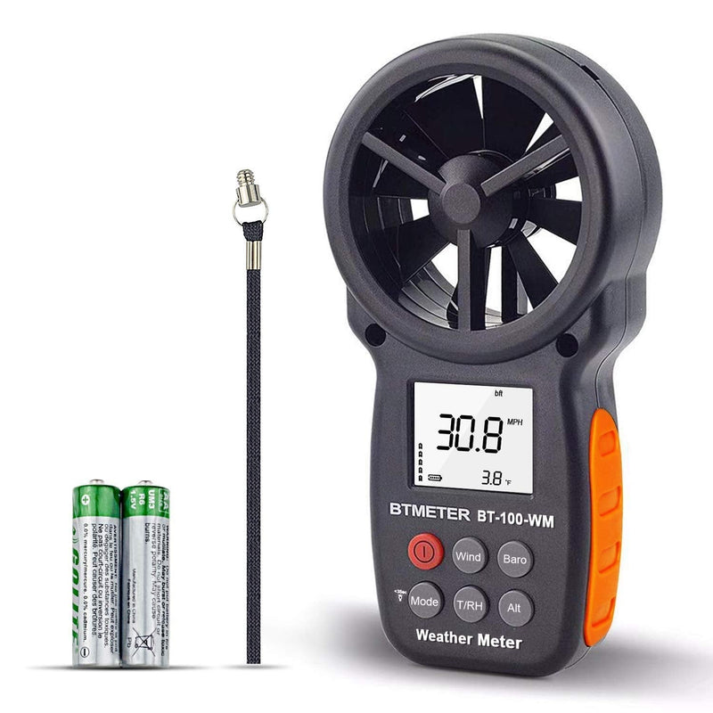 BTMETER Digital Anemometer Barometer Handheld, for Wind Speed Temperature Wind Chill Tester w/Humidity, Altitude, Barometric Pressure Meter for Climbing Drone HVAC CFM BT-100WM BT-100WM Anemometer