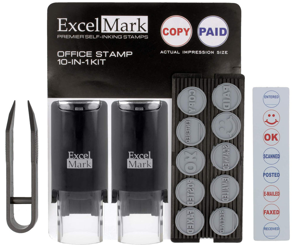 ExcelMark A-17 DIY Self-Inking Rubber Office Stamp Kit - Red and Blue Ink