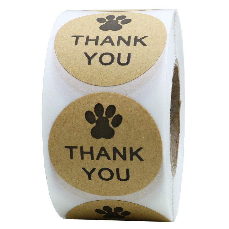 Hybsk Kraft Paw Print Thank You Stickers Dog Paw Print 1.5" Round Thank You Labels (Kraft Paper) Kraft Paper