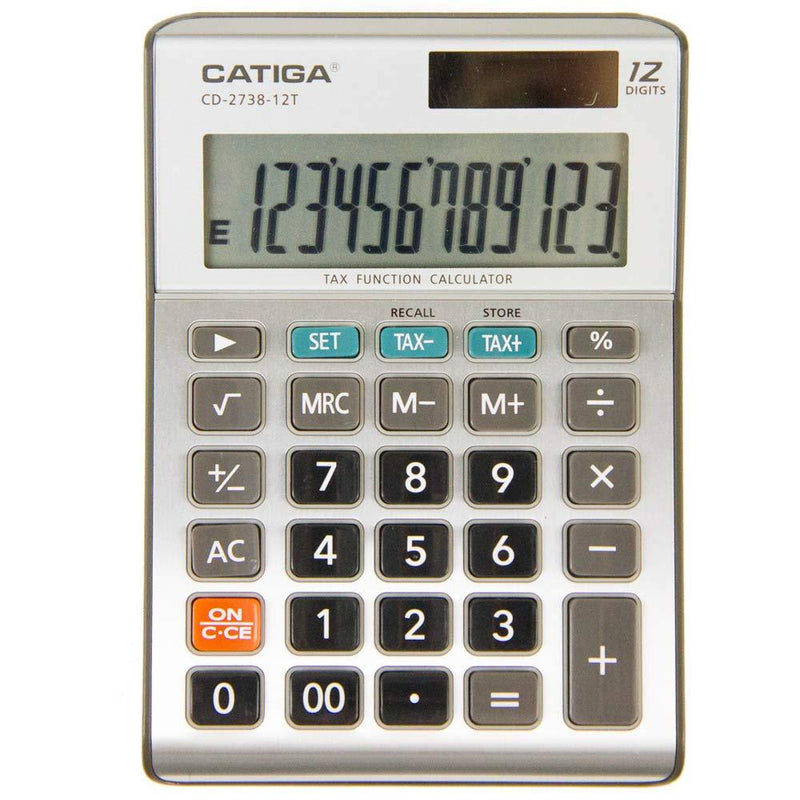 12-Digit Business Calculator - CATIGA CD-2738-12T - Dual-Power - Tax Calculator Silver