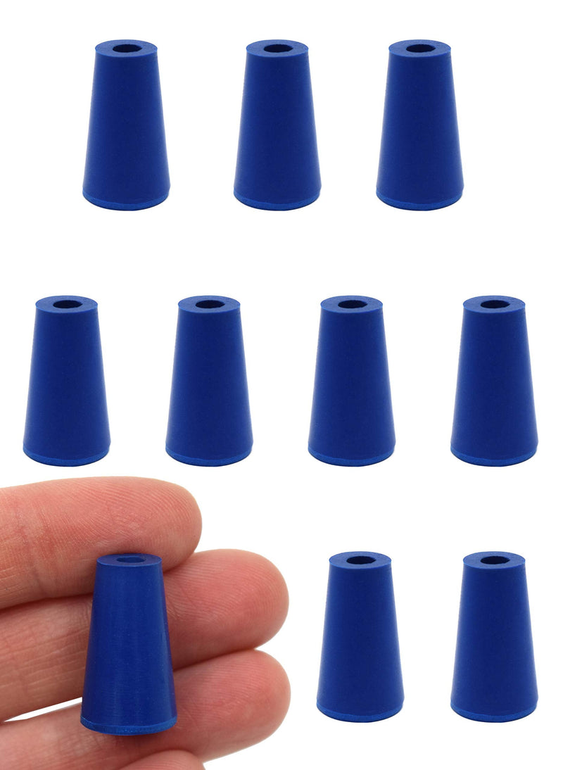10PK Neoprene Stoppers, 1 Hole - ASTM - Size: #000-8.2mm Bottom, 12.7mm Top, 25mm Length - Suitable for use with Petroleum, Oils & Most Inorganic Acids and Bases - Eisco Labs