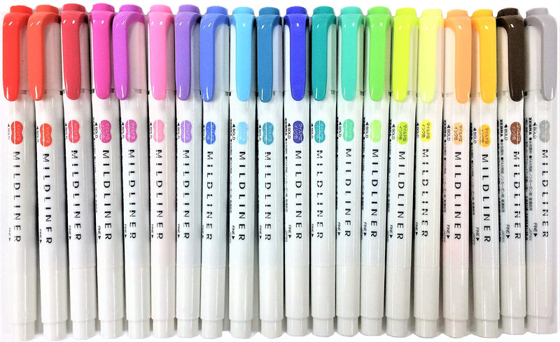 Zebra Mildliner Soft Color Double-Sided Highlighter Pens 20 Color Set(Standard 15 Color + New Sunny 5 Color) with Original Vinyl Pen Case