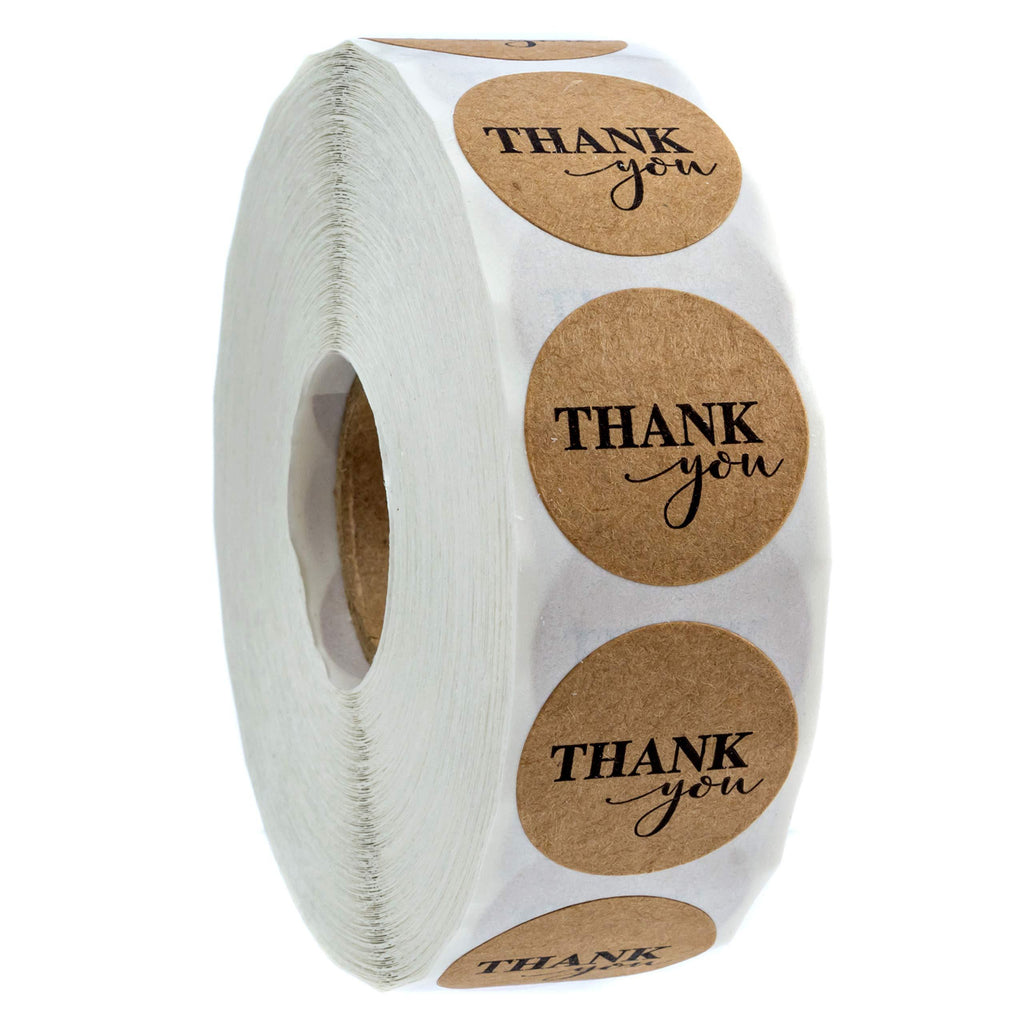 1" Round Kraft Thank You Stickers / 1,000 Labels Per Roll