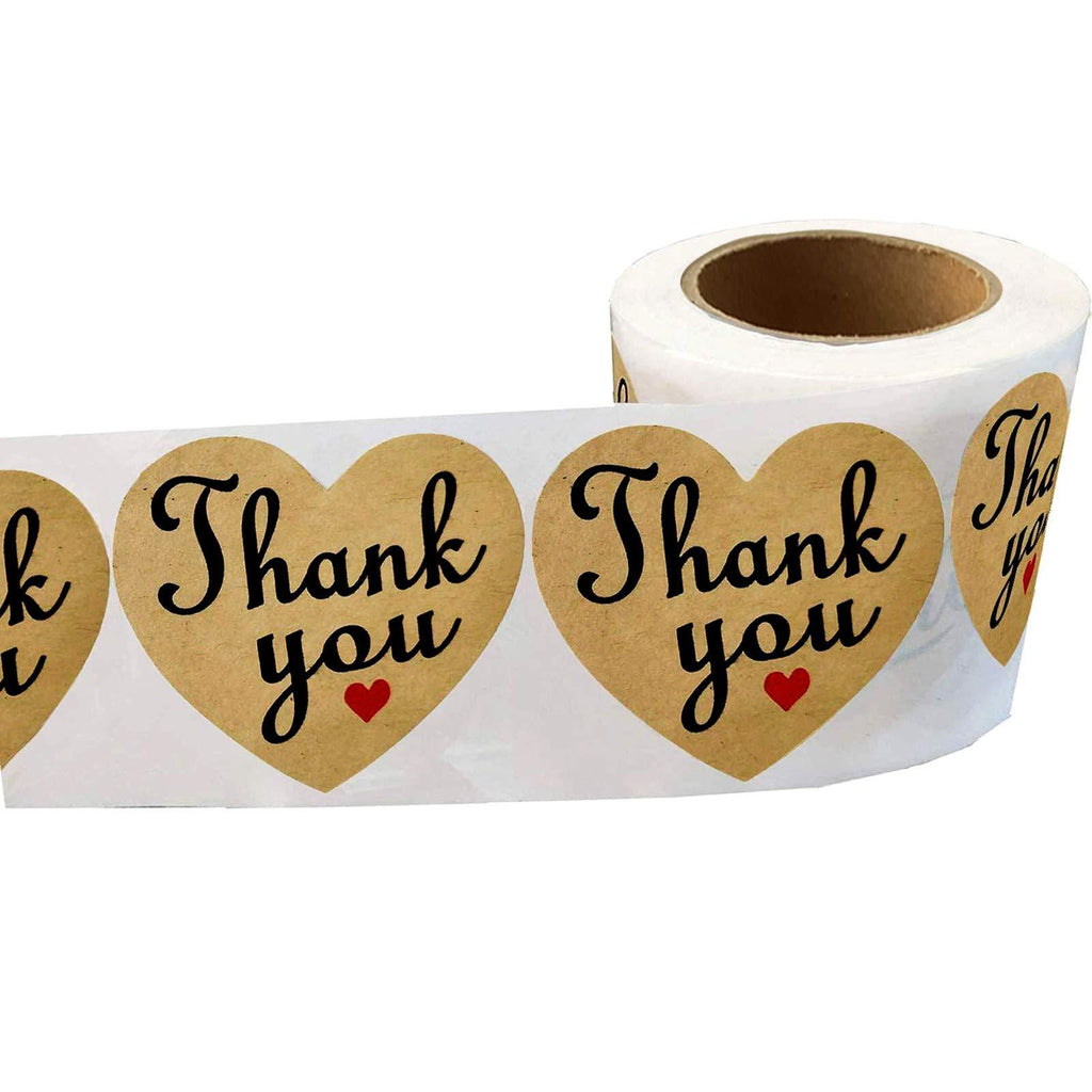 Thank You Stickers Natural Kraft Appreciation Labels 2” Heart Shaped Sticker for Thank You Cards,Package,Wedding,Baby Shower