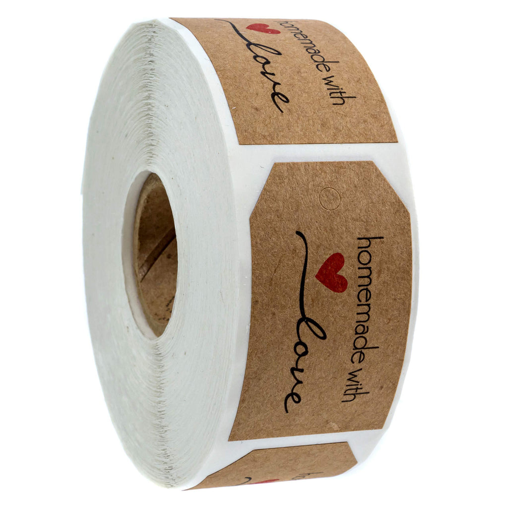 1.15"x2" Inch Natural Kraft Homemade with Love Gift Tag Sticker / 500 Labels per roll