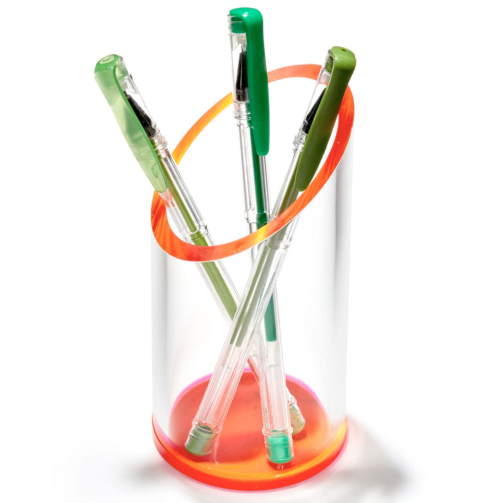 Acrylic Pencil Holder - Neon Red Pen & Pencil Cup or Makeup Organizer - Fun & Bright Design for Your Office or Home