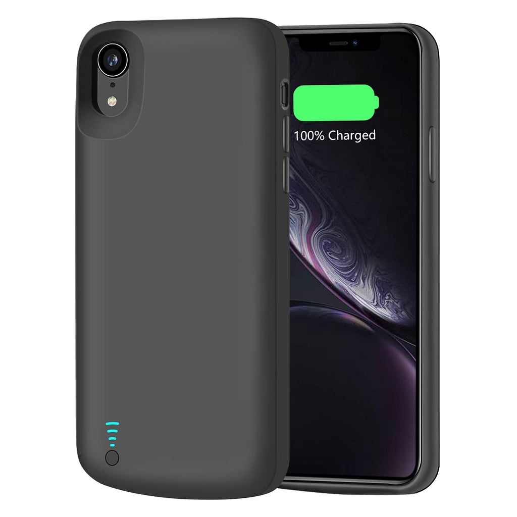 RUNSY Battery Case Compatible with iPhone XR, 6000mAh Rechargeable Extended Battery Charging Case, External Battery Charger Case, Adds 1.55x Extra Juice, Support Wired Headphones (6.1 inch)