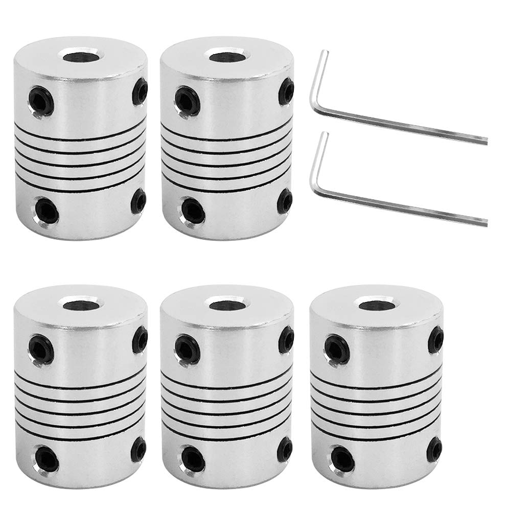 AFUNTA 5 Pcs Flexible Couplings 5mm to 8mm Compatible with NEMA 17 Stepper Motors, Used in Small CNC Machines & 3D Printer Prusa i3 or ORD Bot with 2 Pcs Allen Wrench