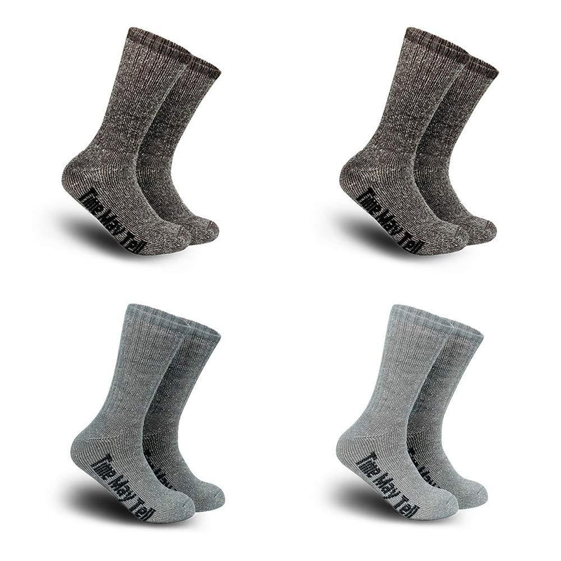 Time May Tell Mens Merino Wool Hiking Cushion Socks Pack (2/4 Pair ,6-13 Size) 2brown,light Grey,dark Grey(4 Pairs) 9.5-13