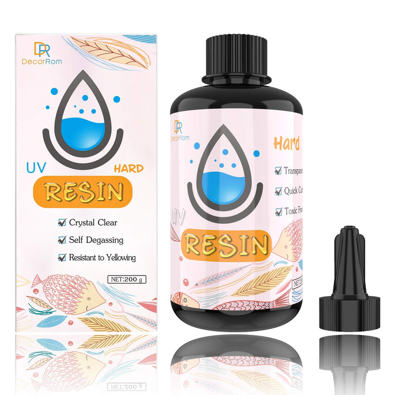 UV Resin - 200g Upgrade Crystal Clear Hard Glue Ultraviolet Curing Epoxy Resin for Jewelry Making Craft Decoration - Transparent Solar Cure Sunlight Activated Thin Resin for Mold, Casting and Coating