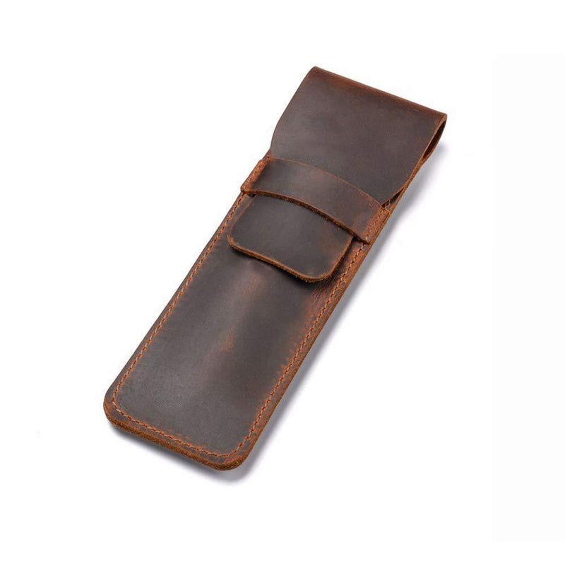 Daimay Leather Pen Case Holder Handmade Fountain Multi Pens Pouch Crazy Horse Leather Pen Protective Sleeve Cover â€“ Brown