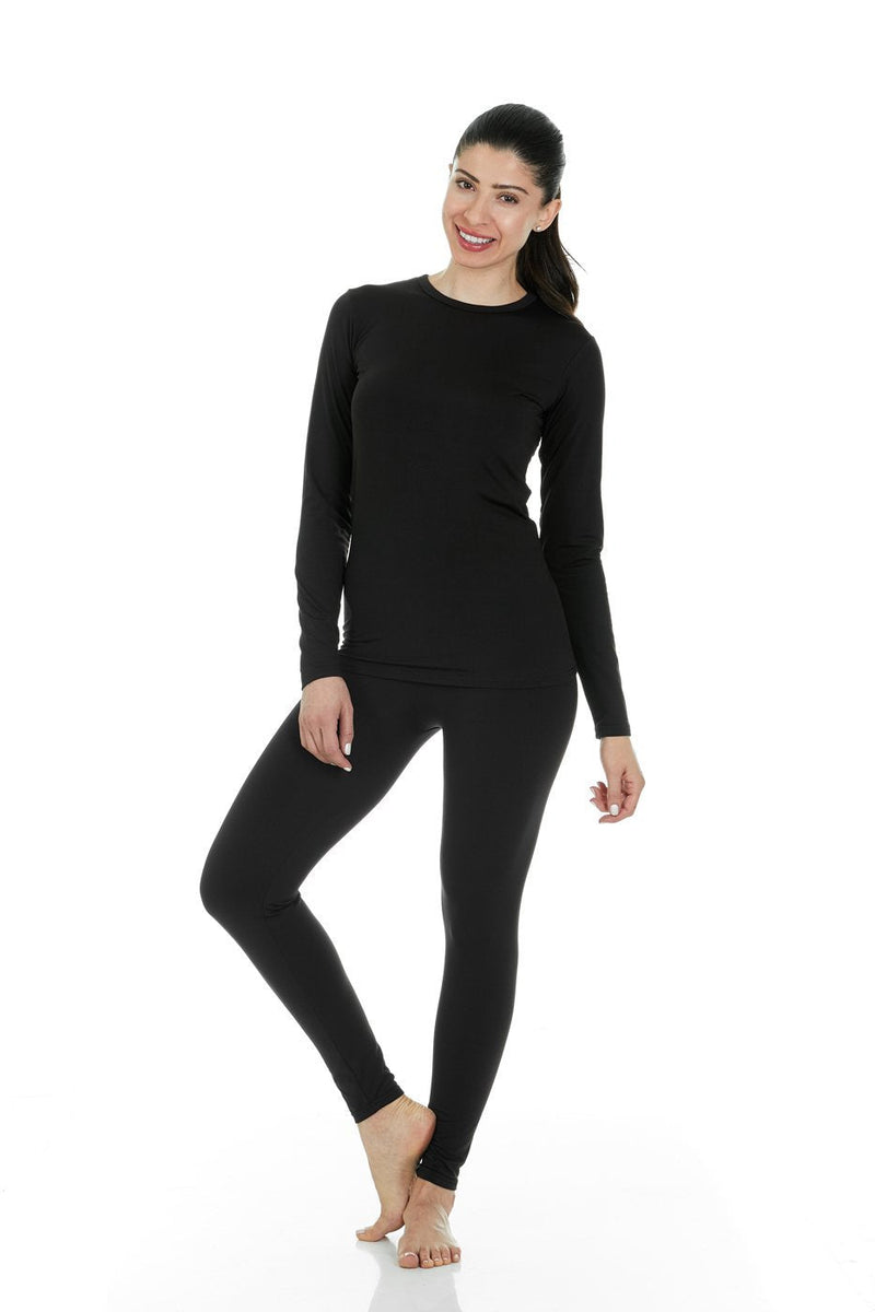 Thermajane Women's Ultra Soft Thermal Underwear Long Johns Set with Fleece Lined XX-Small Black