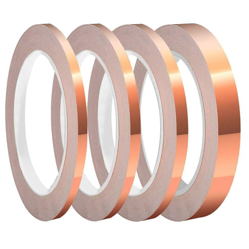 4 Pack Copper Foil Tape with Conductive Adhesive 4 Sizes (0.2/0.24/0.3/0.4Inch) x22Yards Copper Tape