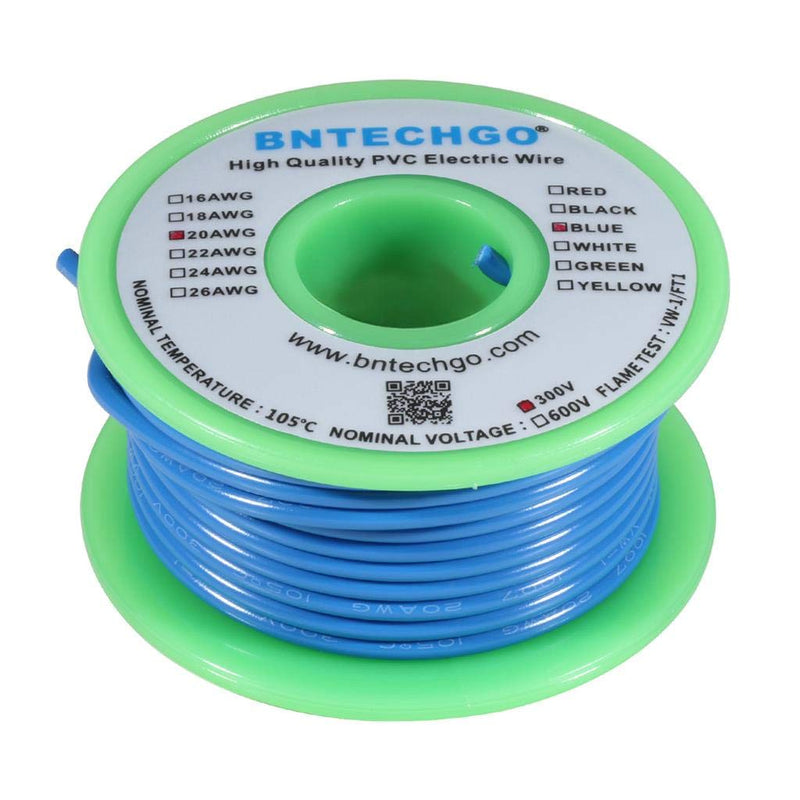 BNTECHGO 20 Gauge PVC 1007 Electric Wire Blue 25 ft 20 AWG 1007 Hook Up Stranded Copper Wire 20 gauge PVC 25ft