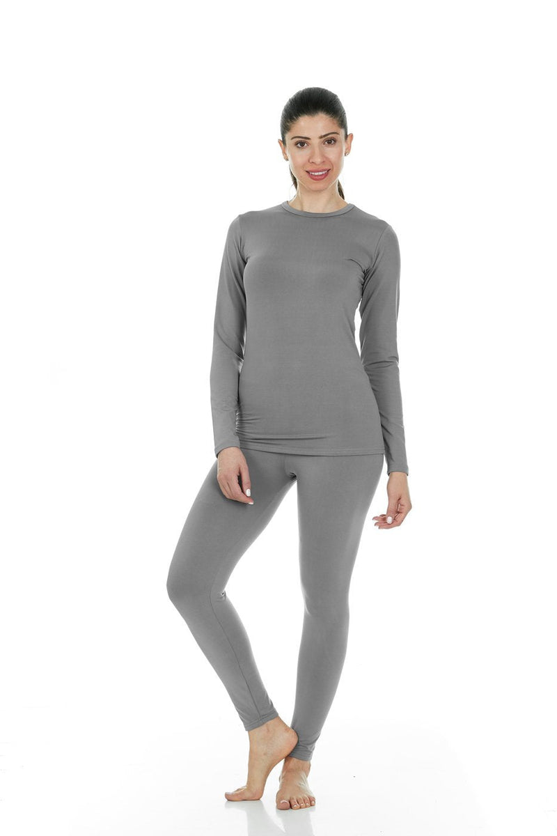 Thermajane Women's Ultra Soft Thermal Underwear Long Johns Set with Fleece Lined XX-Small Grey