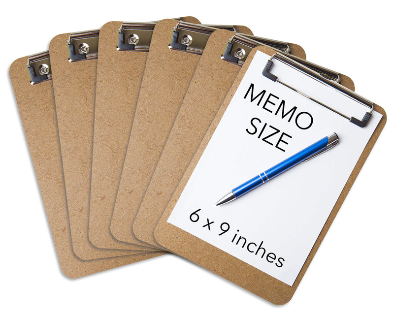 Mini Clipboards 6" x 9" (Set of 6) Memo Clipboard, Low Profile Clip, Classroom Supplies