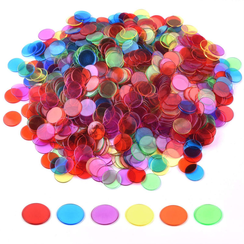 Coopay 900 Pieces Bingo Chips Transparent Color Counting Plastic Math Game Counters Plastic Markers