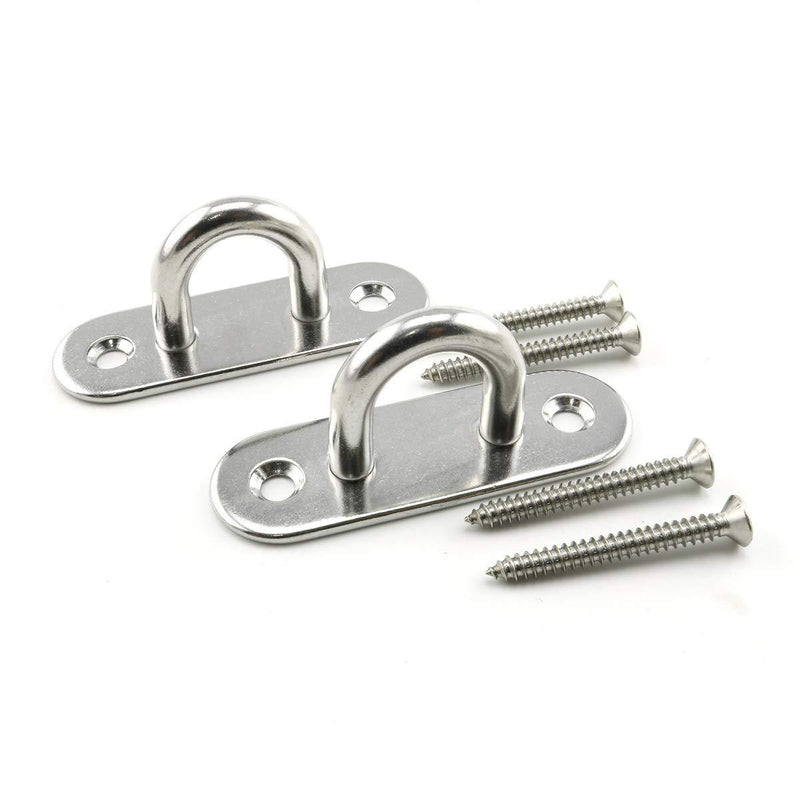 Lind Kitchen 2-Pack M8 Strip Type Eye Plate with Enclosed Hook 304 Stainless Steel Heavy Duty Ceiling & Wall Mount Hanging Hardware Fitting for Yoga Hammock Swing Marine Boat Application Strip - M8