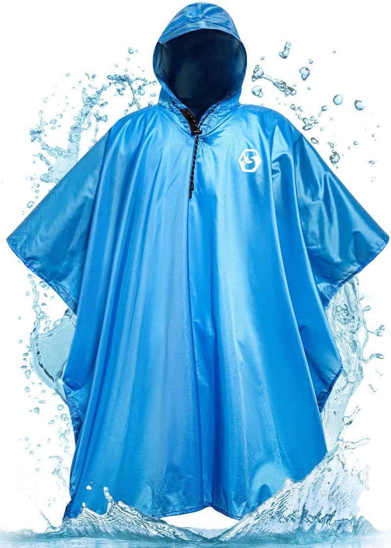 Foxelli Hooded Rain Poncho – Waterproof Emergency Raincoat for Adult Men & Women Blue