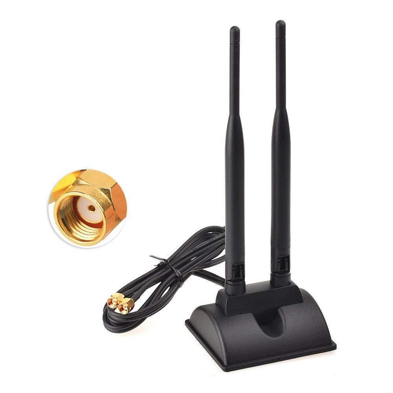 Eightwood Dual WiFi Antenna with RP-SMA Male Connector, 2.4GHz 5GHz Dual Band Antenna Magnetic Base for PCI-E WiFi Network Card USB WiFi Adapter Wireless Router RP-SMA Antenna