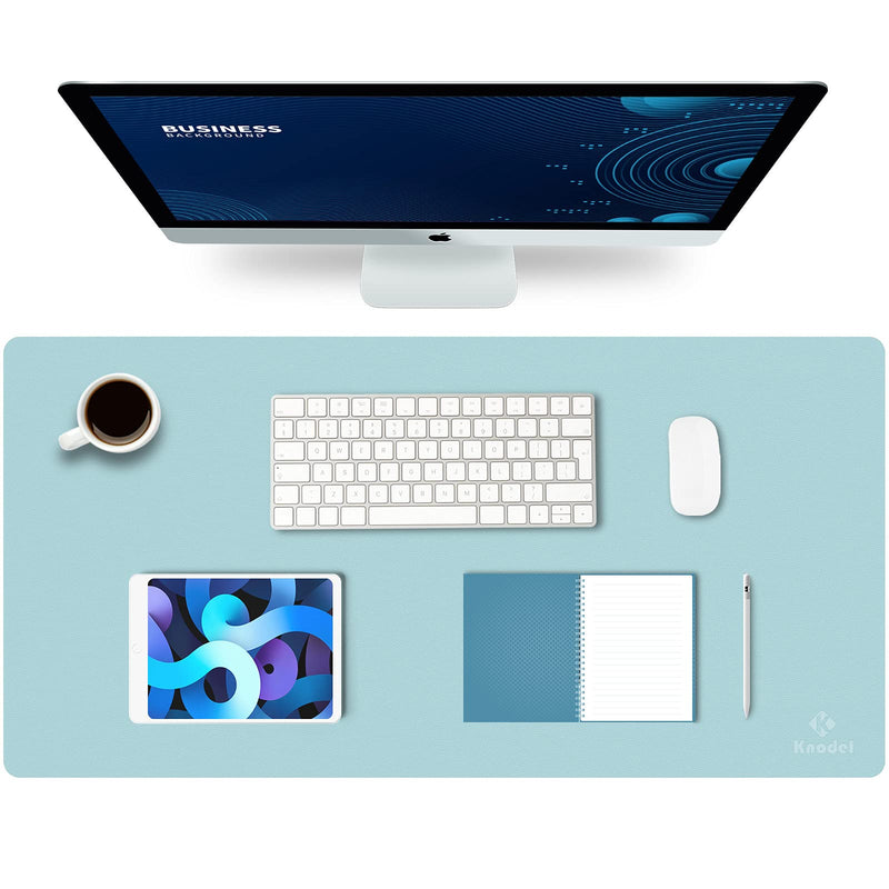 Knodel Desk Mat, Office Desk Pad, Waterproof Desk Mat for Desktop, Leather Desk Pad for Keyboard and Mouse, Desk Pad Protector for Office and Home (31.5" x 15.7", Light Blue) 31.5" x 15.7"