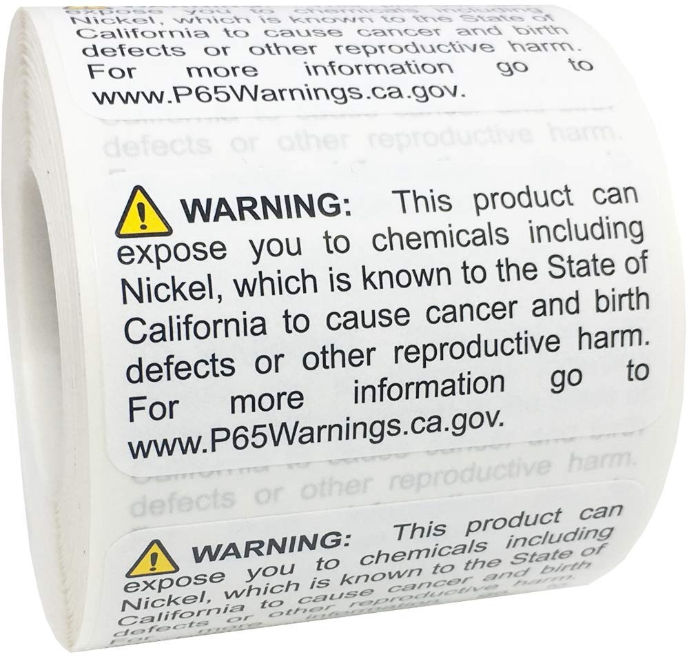 California Proposition 65 Contains Nickel Warning Labels 1 x 2 inch 500 Adhesive Stickers