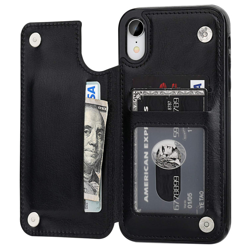 OT ONETOP iPhone XR Wallet Case with Card Holder, Premium PU Leather Kickstand Card Slots Case,Double Magnetic Clasp and Durable Shockproof Cover for iPhone XR 6.1 Inch(Black) iPhone XR 6.1" Black