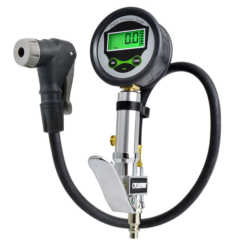 Digital Universal Bicycle Tire Inflator Gauge with Auto-Select Valve Type - Presta and Schrader Air Compressor Tool