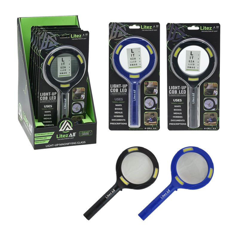 LitezAll COB LED 3X Magnifying Glass w/ Light - Lighted Handheld Magnifier Use For Macular Degeneration, Reading, Seniors, Jewelers, Low Vision or Quick Magnification 2 AA Batteries Included