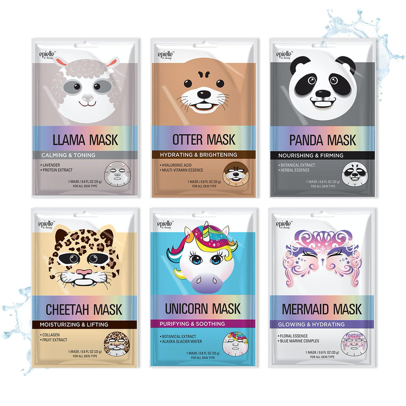 Epielle Character Sheet Masks | Animal Spa Mask | -For All Skin Types |spa gifts for women, Spa Gift, Birthday Party Gift for her kids, Spa Day Party, Girls Night (Assorted Character Mask-6pk A) Assorted Character Mask-6pk A
