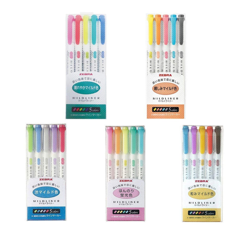 Zebra MildLiner Complete Set 25 Vibrant Colors Great for Text Highlighting, Kids, Office, College, School (WKT7-5C WKT7-5C-NC WKT7-5C-RC WKT7-N-5C WKT7-5C-HC) Assorted