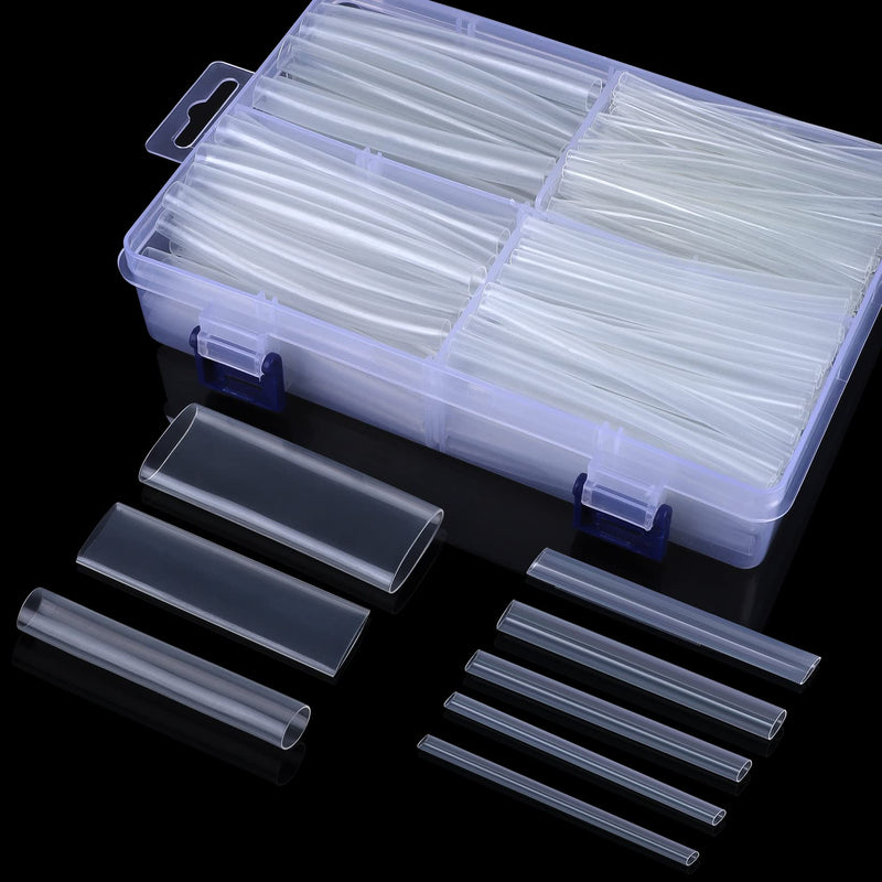 XHF 205 PCS 8 Size Length 3.5" Clear 3:1 Waterproof Automotive Electrical Heat Shrink Tubing Assortment Kit Marine Grade Adhesive Lined Tube, Insulation Sealing Oil-Proof Wear-Resistant 05-Clear