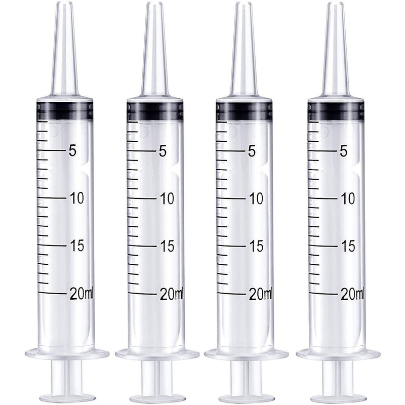 Frienda 4 Pack Large Plastic Syringe for Scientific Labs and Dispensing Multiple Uses Measuring Syringe Tools (20 ml) 20 ml