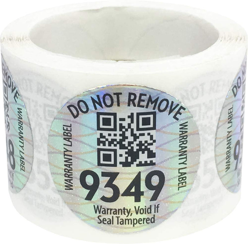 Metalized Warranty Protection Security Labels with Sequential Numbers and QR Code 1 Inch Round Circles 100 Total Labels