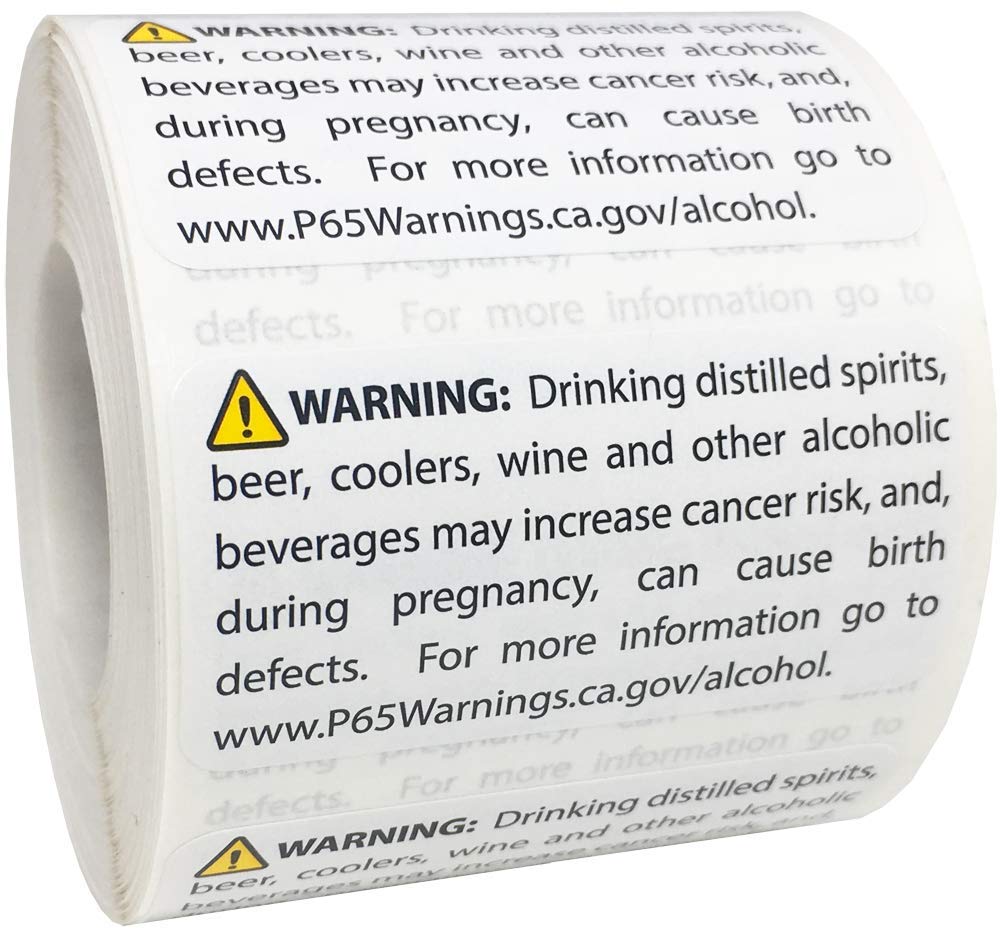 California Proposition 65 Alcoholic Beverages Warning Labels 1 x 2 inch 500 Adhesive Stickers