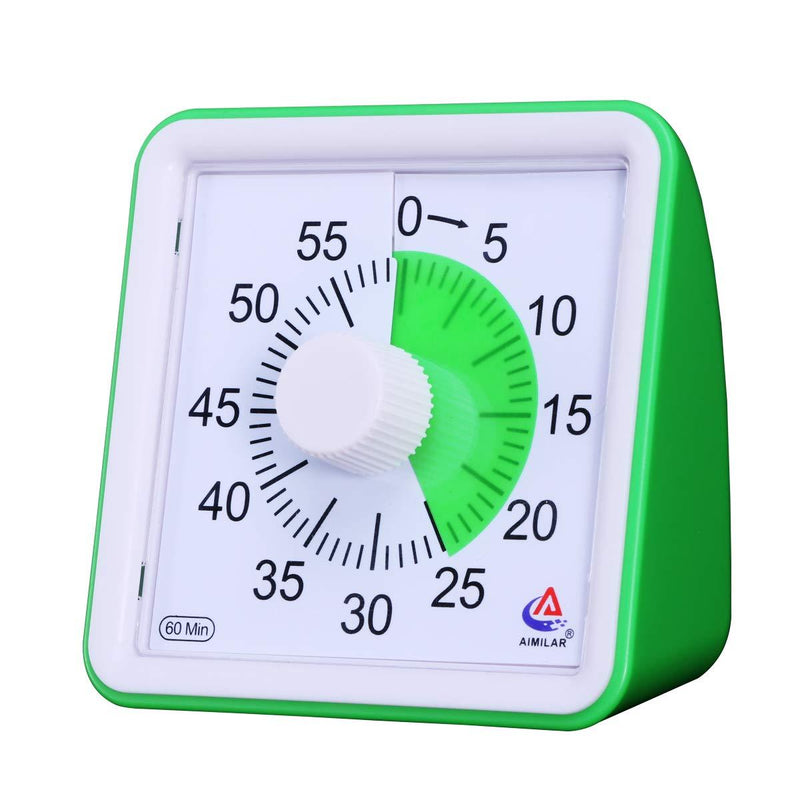 AIMILAR 60 Minute Visual Timer - Silent Timer Time Management Tool for Classroom or Meeting Countdown Clock for Kids and Adults (Green) Green