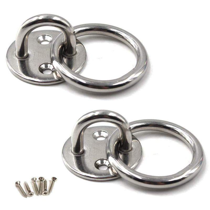 M8 Ceiling Hook Pad Eye Plate 304 Stainless Steel Wall Mount Hook Heavy Duty for Hanging (Pack of 2,Screws Included) M8 (With Ring)