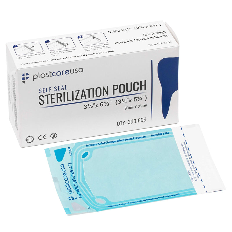 200 3.5 X 5.25 Self Sterilization Pouches for Dental Offices, Autoclave Sterilizer Bags Pouch for Dentist Tools, for Cleaning Tools, 200 Pouches Per Box, 1 Box of Paper Blue Film…
