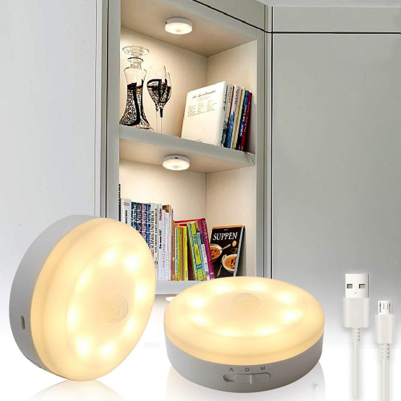 Bason Puck Lights, USB Rechargeable Cabinet Lights,Motion Sensor Closet Light, LED Wireless Lighting for Kitchen, Wardrobe,Hallway,Warm White 3000K,2 Pack… 2 Pack