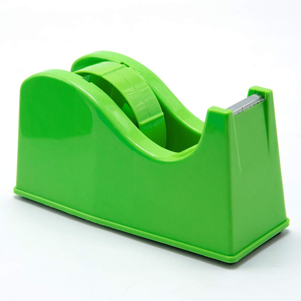 Desktop Tape Dispenser Adhesive Roll Holder (Fits 1" & 3" Core) with Weighted Nonskid Base Green