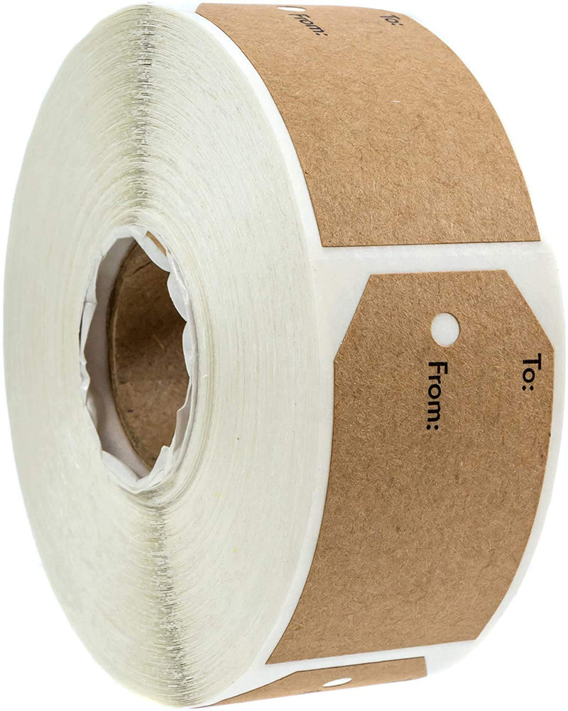 1.15"x2" Inch Natural Kraft to and from Gift Tag Sticker / 500 Labels per roll