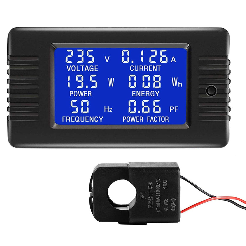 CrocSee AC 80-260V 100A CRS-022B LCD Display Digital Current Voltage Power Energy Frequency Power Factor Multimeter Ammeter Voltmeter with 100A Split Core Current Transformer 100A(Split Core Current Transformer)