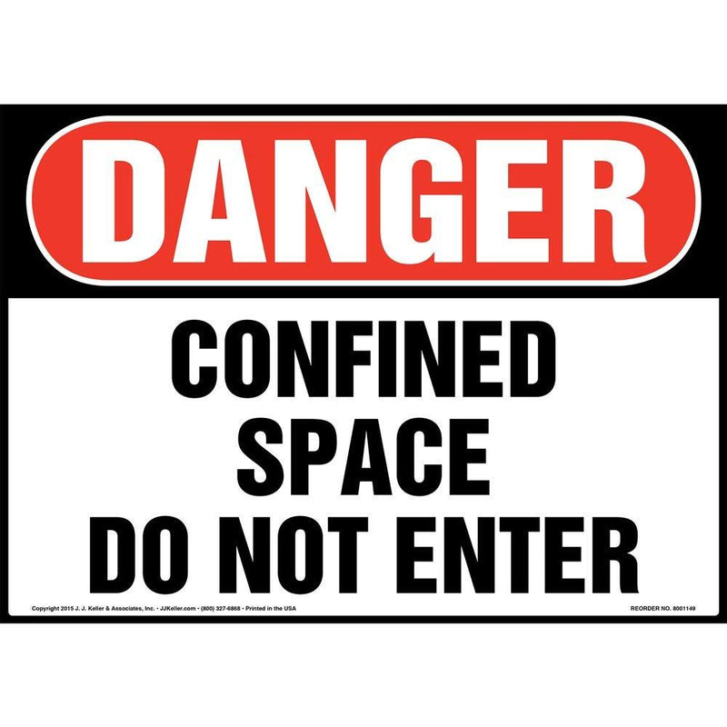 Danger: Confined Space, Do Not Enter Sign 5-pk. - J. J. Keller & Associates - 10" x 7" Permanent Self Adhesive Vinyl with Rounded Corners - Complies with OSHA 29 CFR 1910.145 and 1926.200